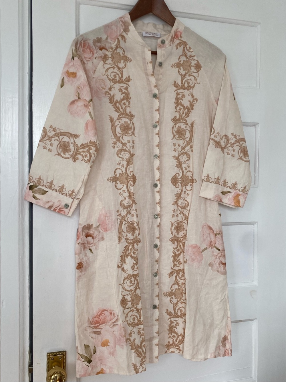 Italian linen and cotton peony print button up tunic dress